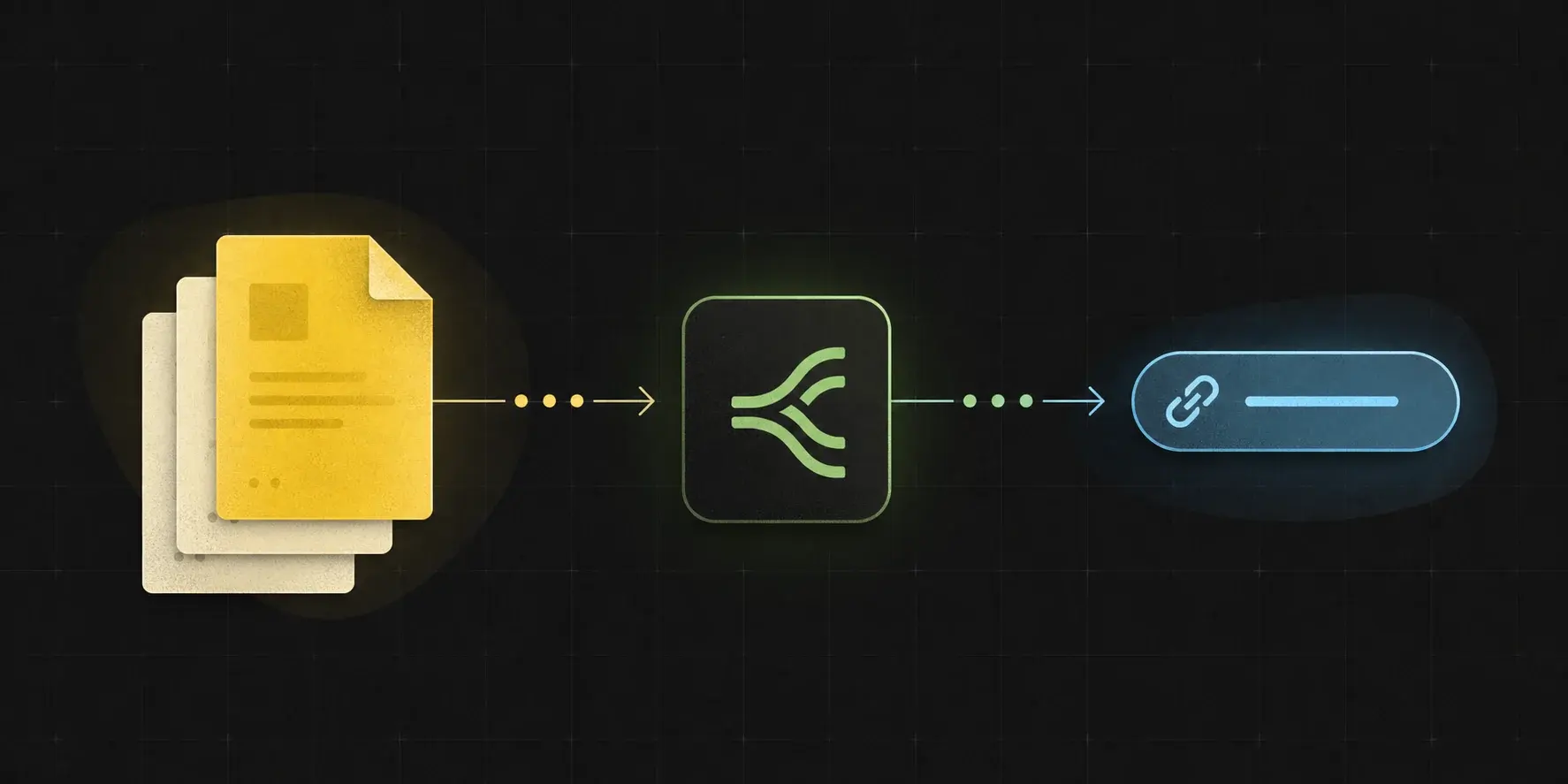 Dark technical system artwork for POST upload returning URL, file ID, metadata, and lifecycle fields.